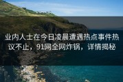 业内人士在今日凌晨遭遇热点事件热议不止，91网全网炸锅，详情揭秘